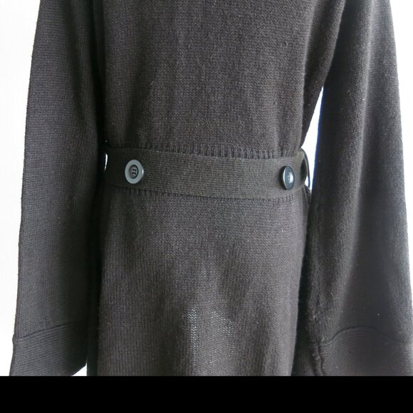 Majora Black Belted Hooded Button Down Long Knit Cardigan Sweater - Size Large - Picture 7 of 9